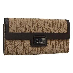 Christian Dior Trotter Canvas Wallet Beige Silver Auth yk17562V